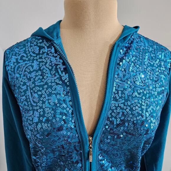 Quacker Factory Jacket Womens Beaded Sequin Hooded Pocket Full Zip Cotton XXS - Picture 6 of 16